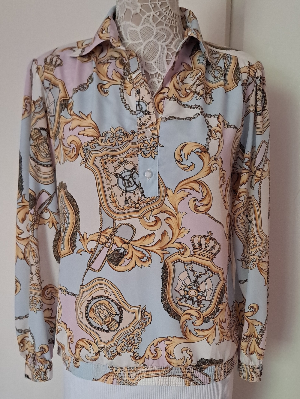 Loubella Classic Baroque Print Long-Sleeve Shirt Gold 100% Polyester